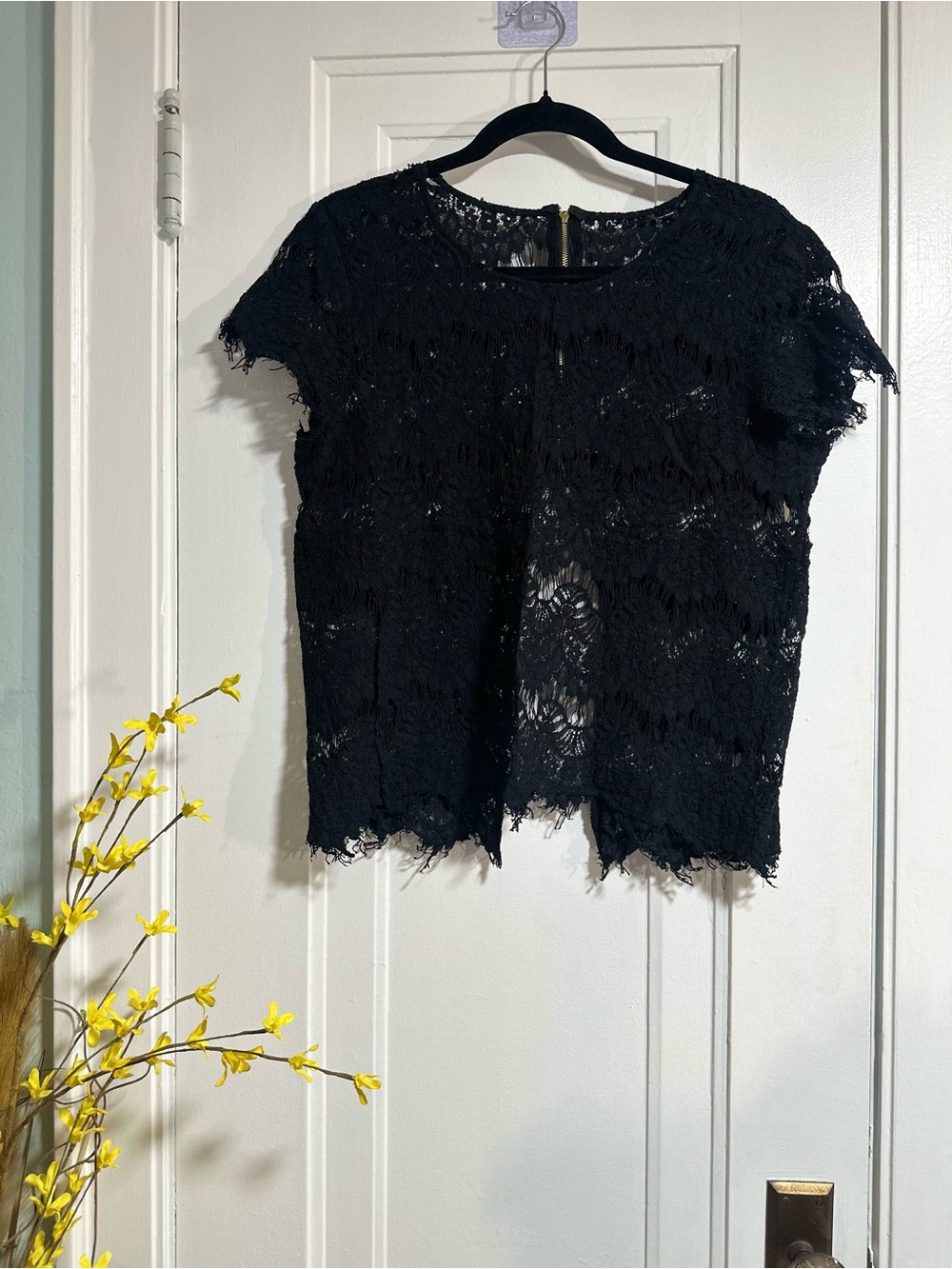 Women's Black Lace Short-Sleeve Blouse